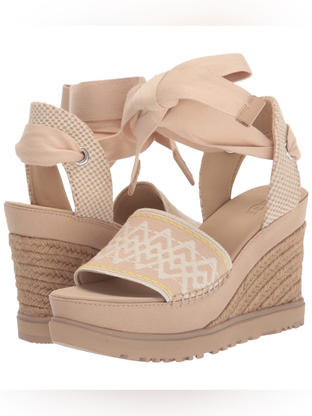 UGG Beige Espadrille Wedge Sandals with Ankle Tie